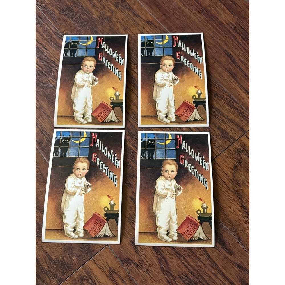 Lot Of 4 Vtg Lillian Vernon Reproduction Halloween Greeting Cards 1980's Cat